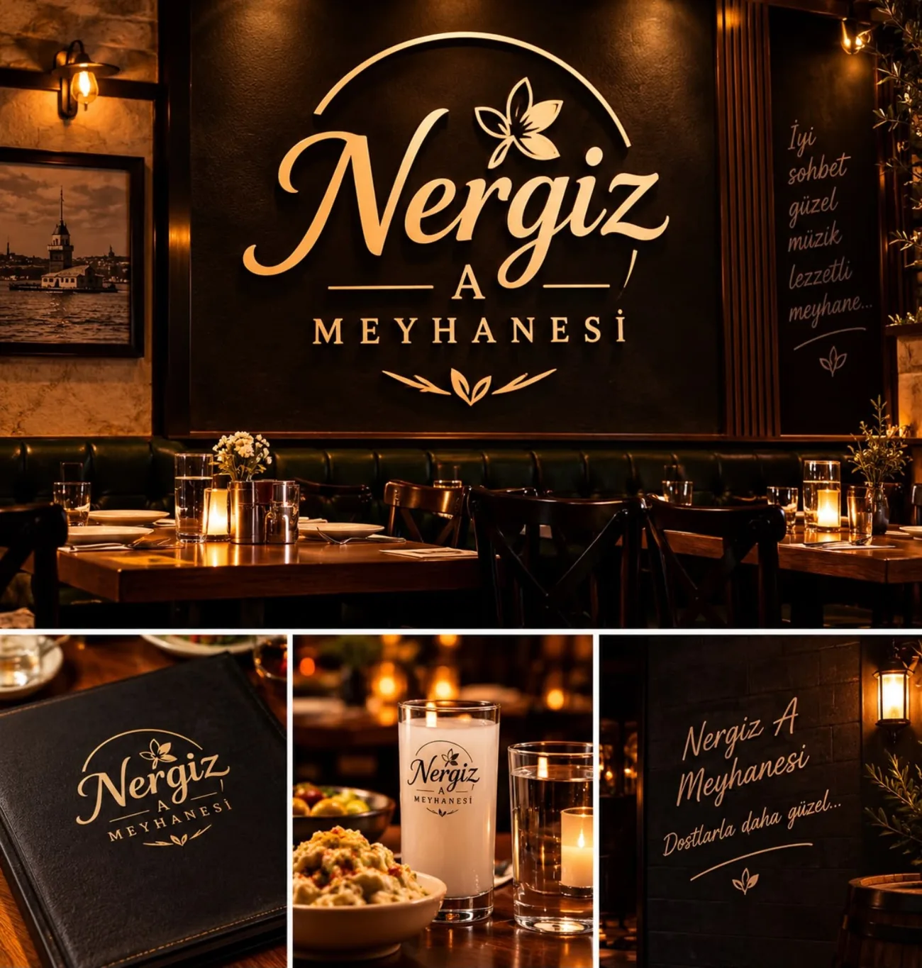 Nergiz Meyhane'nin sıcak ışıklı iç mekânı ve marka detayları